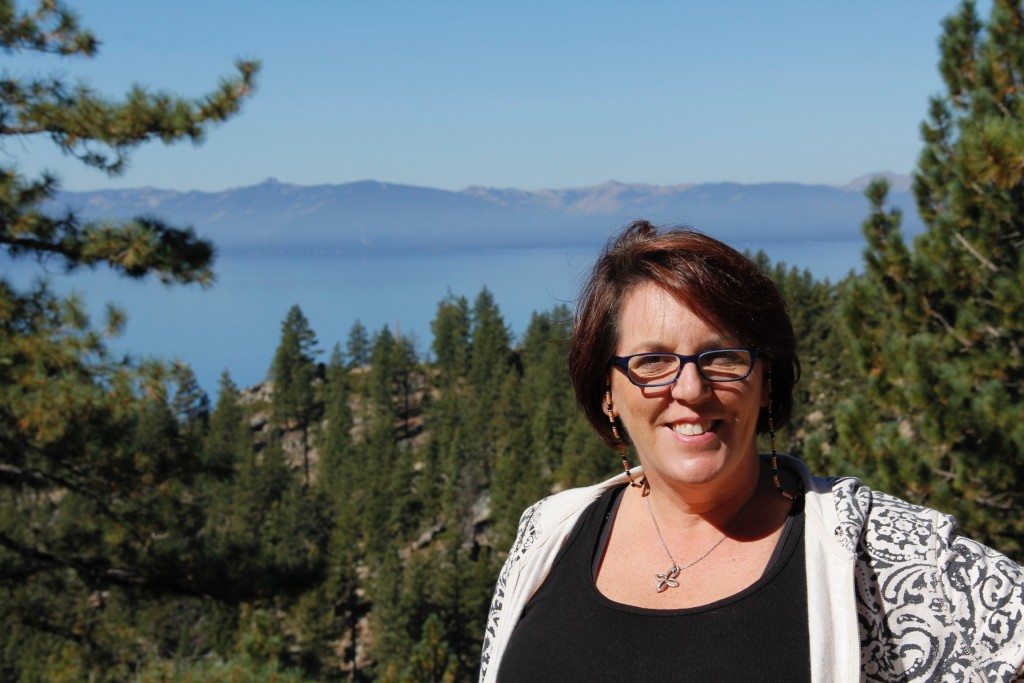 Paige on a hike above Lake Tahoe Virtual Tour Marketing
